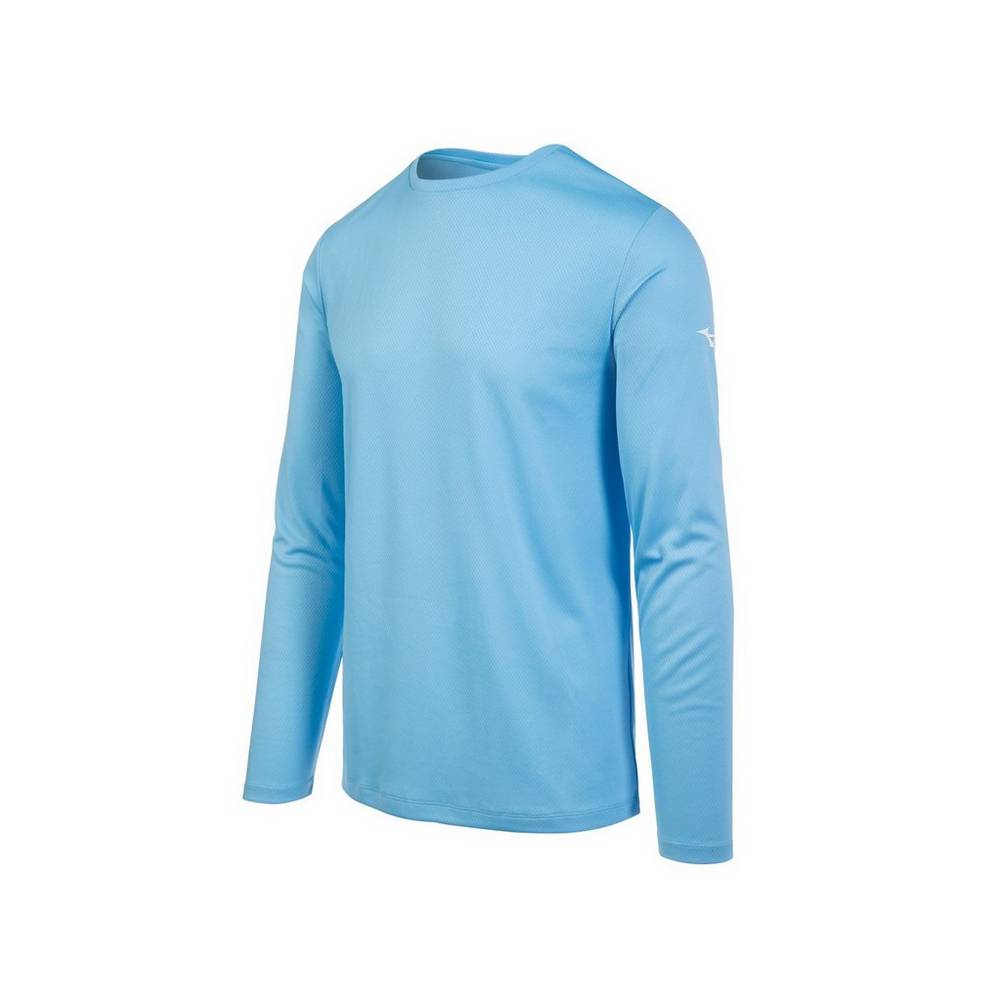 Mizuno Long Sleeve Férfi Futópóló Világos Kék HEN607213